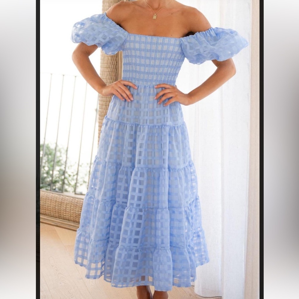 Elegant Blue Off-Shoulder Dress